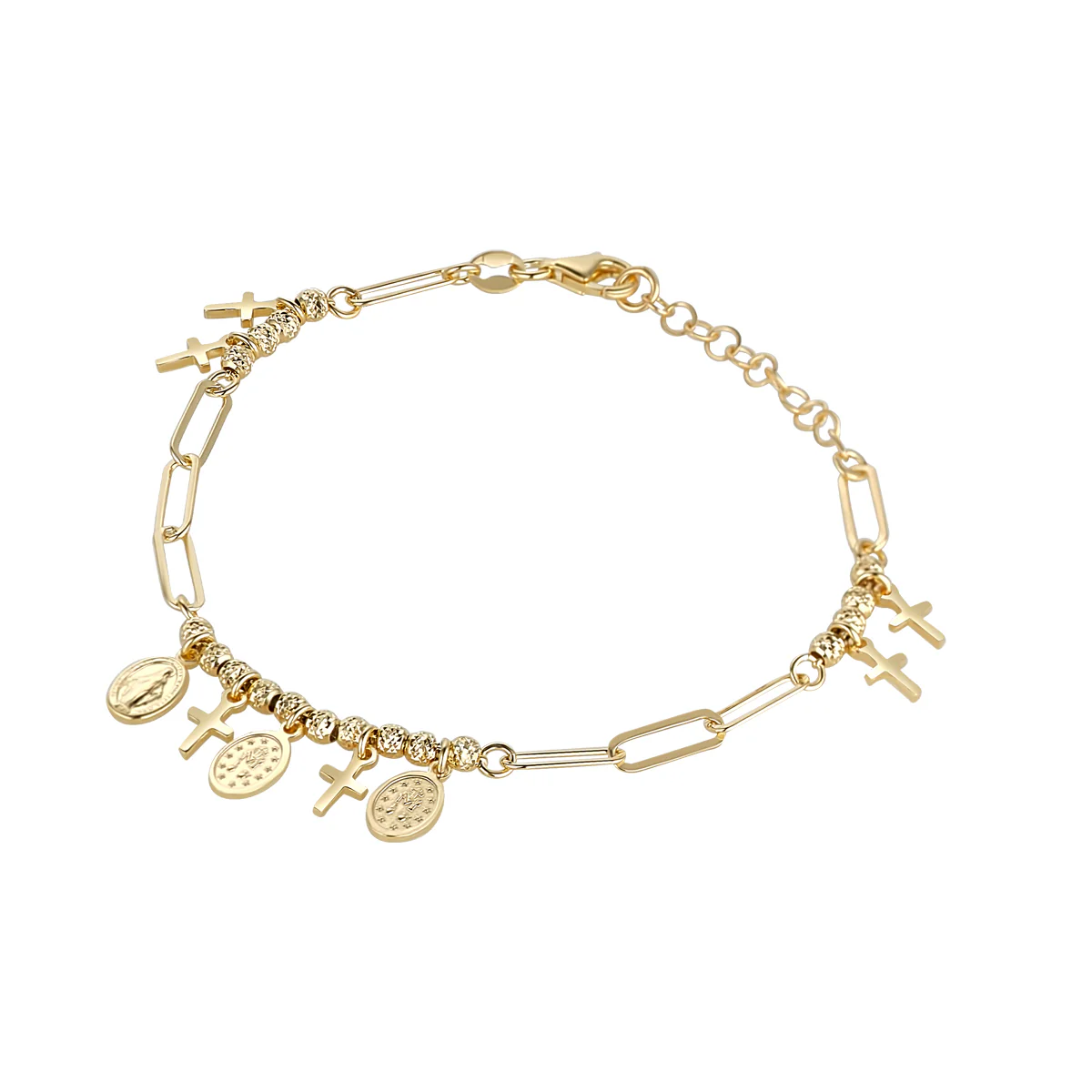 Gold Plated Miraculous And Cross Charm Bracelet